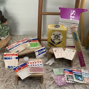 Vintage Bundle Of Sewing Notions Seed Beads, Sequins, Sew-On Jewels And More
